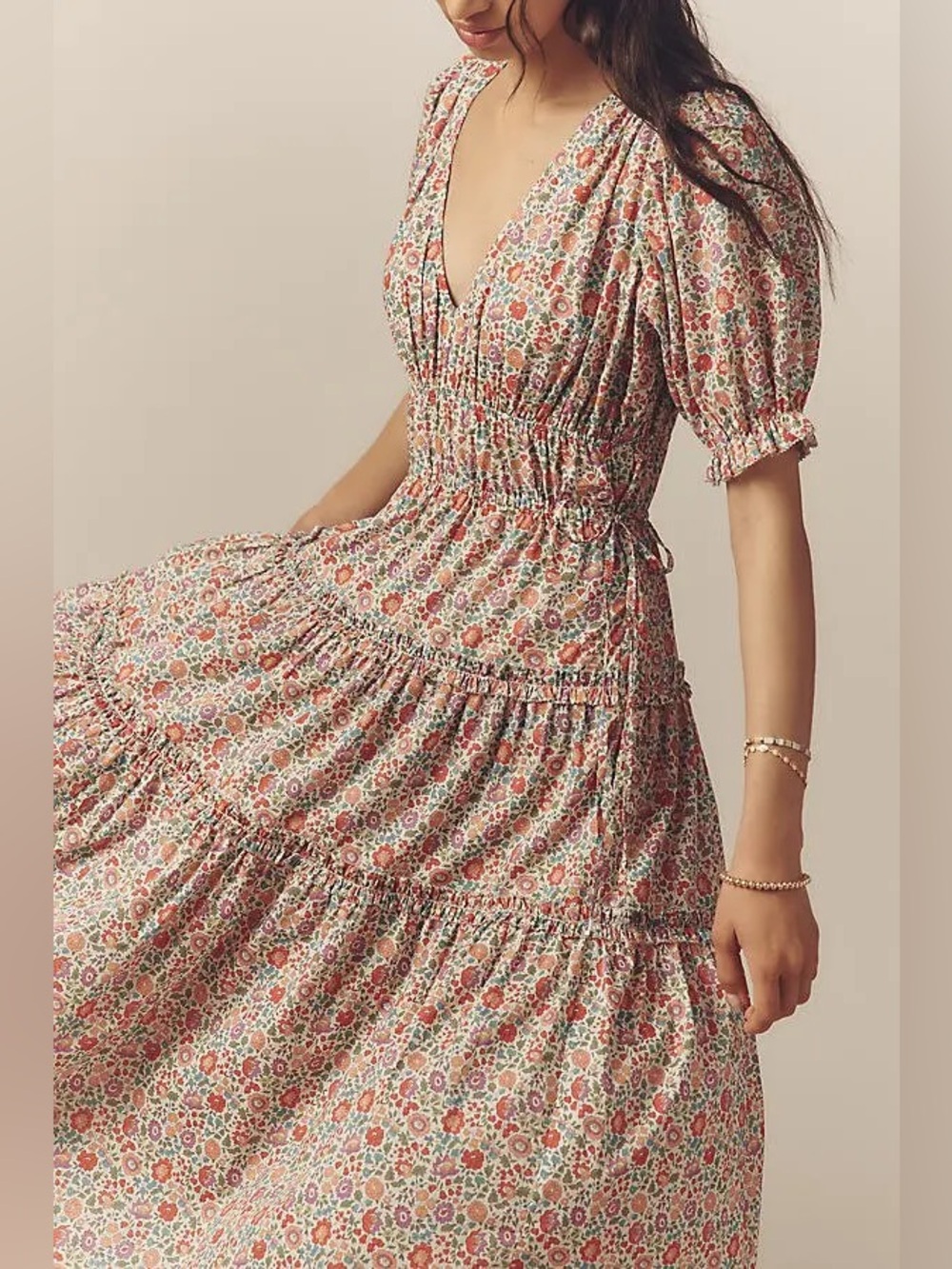 Love The Label Sasha Short-Sleeve V-Neck Tiered Midi Dress - Picture 12 of 12